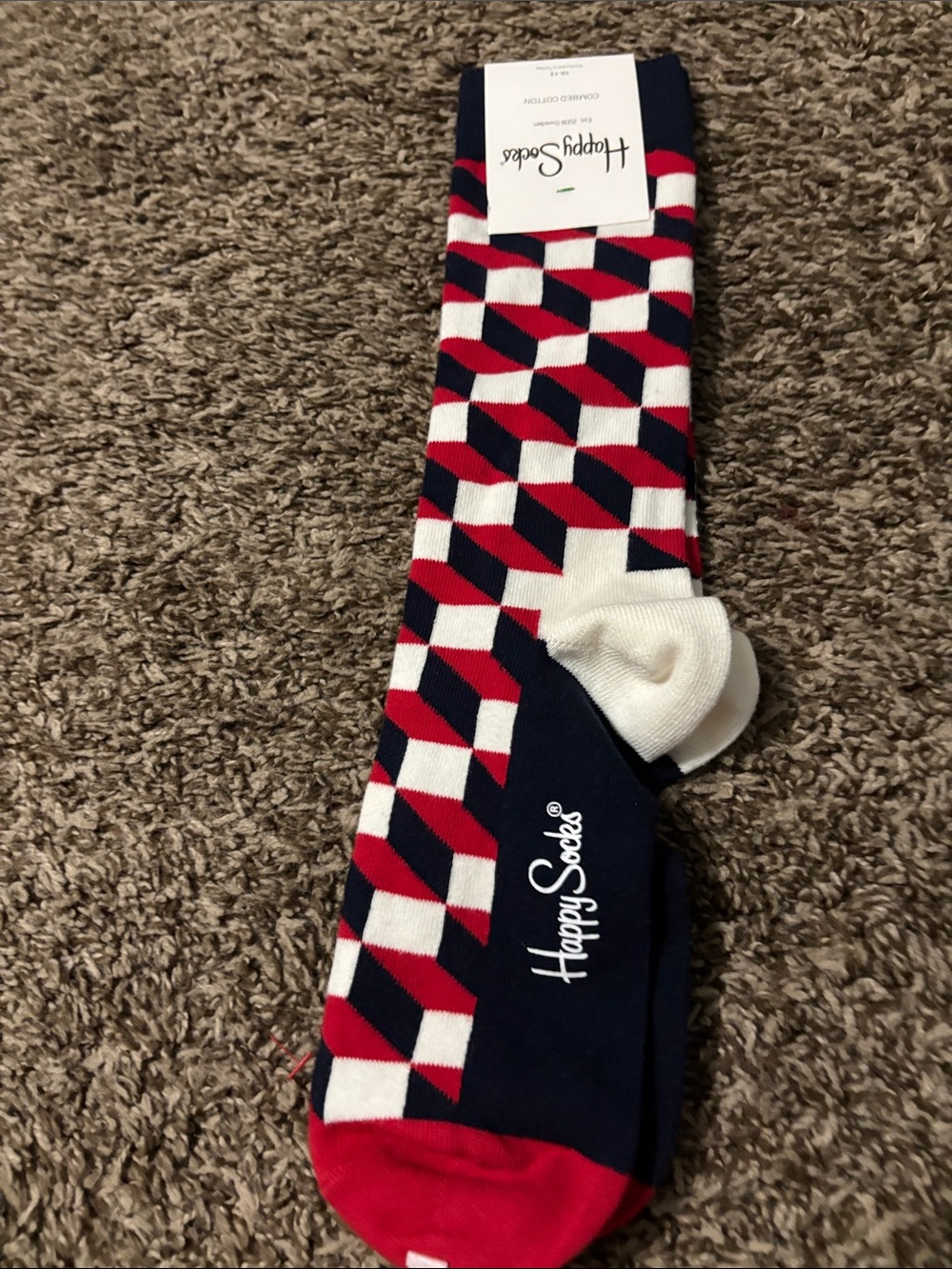 Happy Socks Red, White & Navy Geometric Crew Socks